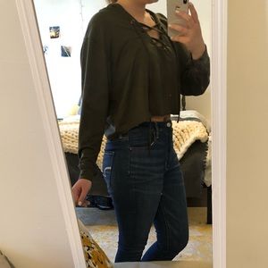 Express | Lace Up | Crop Sweatshirt